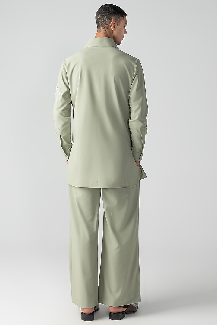 Mint Green Crepe Thread Embroidered Short Kurta Set by AMIT ARORA at Pernia's Pop Up Shop