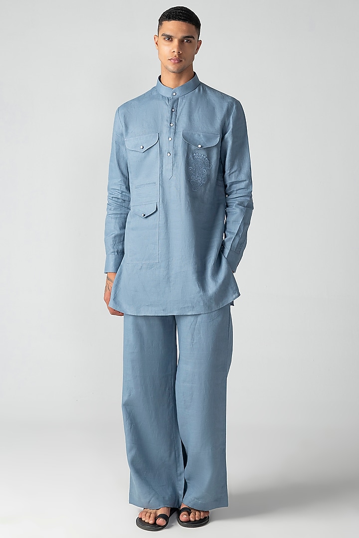 Sky Blue Crepe Co-Ord Set by AMIT ARORA at Pernia's Pop Up Shop