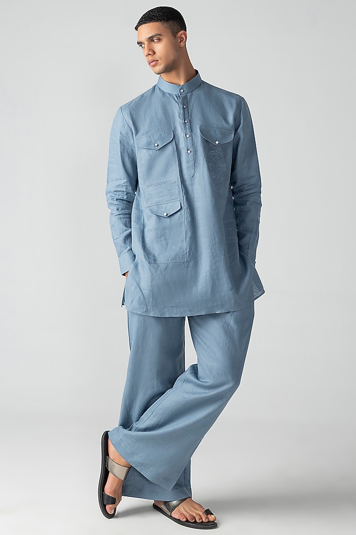 Sky Blue Crepe Co-Ord Set by AMIT ARORA at Pernia's Pop Up Shop