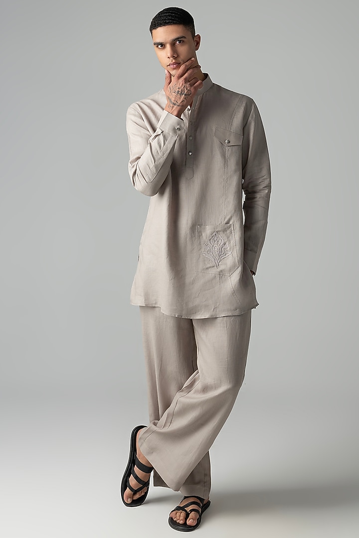 Beige Linen Co-Ord Set by AMIT ARORA at Pernia's Pop Up Shop
