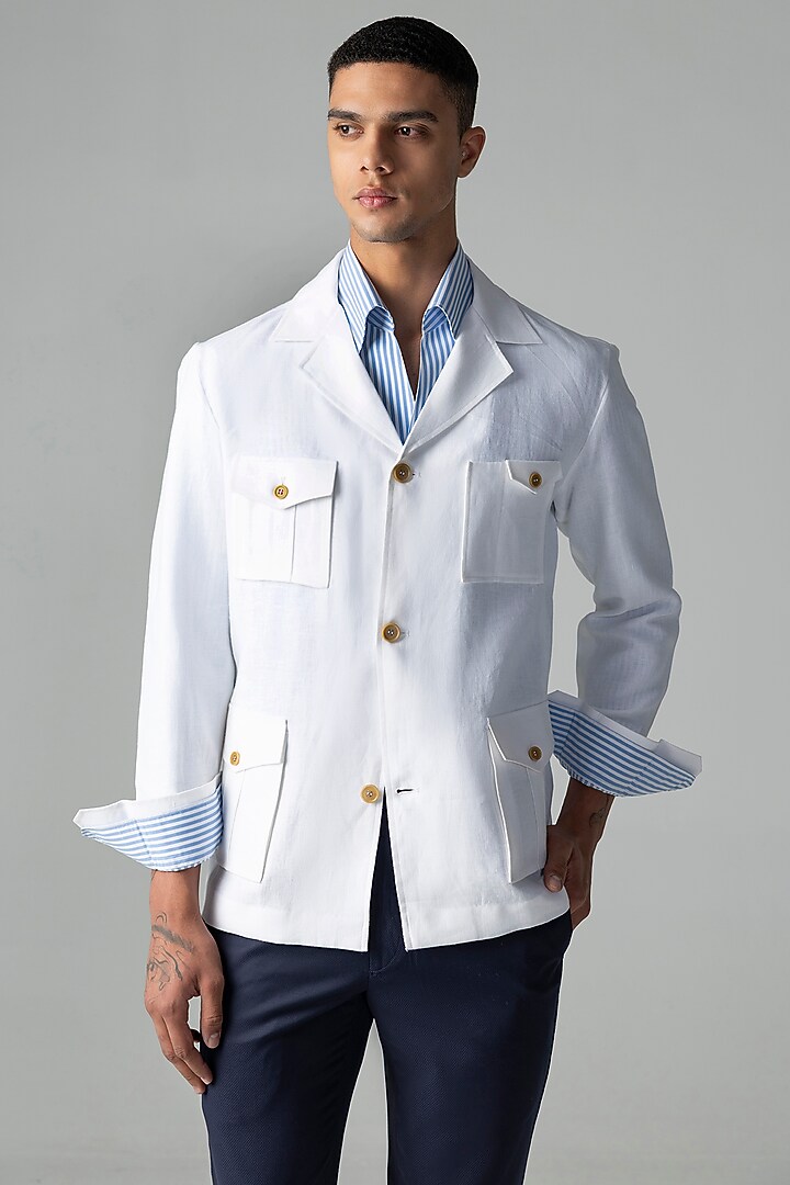 White Linen Shacket by AMIT ARORA at Pernia's Pop Up Shop