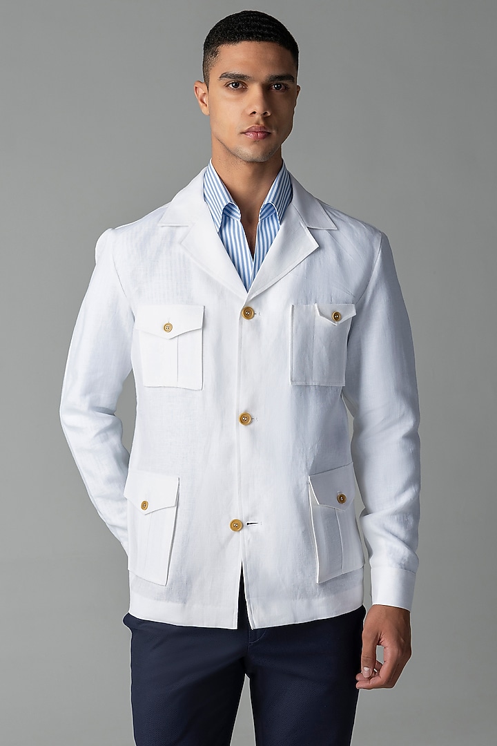 White Linen Shacket by AMIT ARORA at Pernia's Pop Up Shop