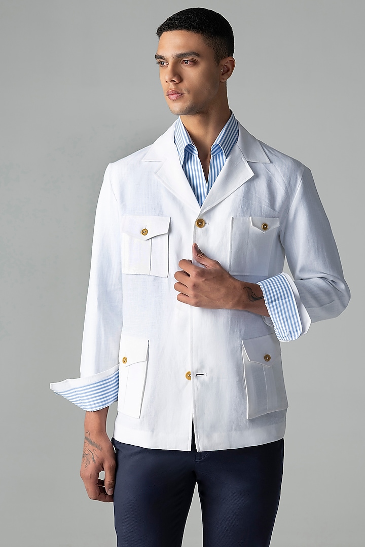White Linen Shacket by AMIT ARORA at Pernia's Pop Up Shop