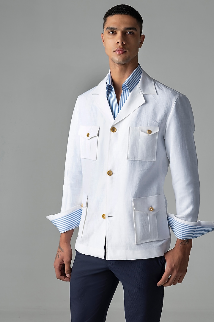 White Linen Shacket by AMIT ARORA at Pernia's Pop Up Shop