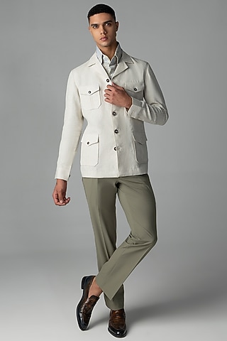 Beige Linen Shacket by AMIT ARORA