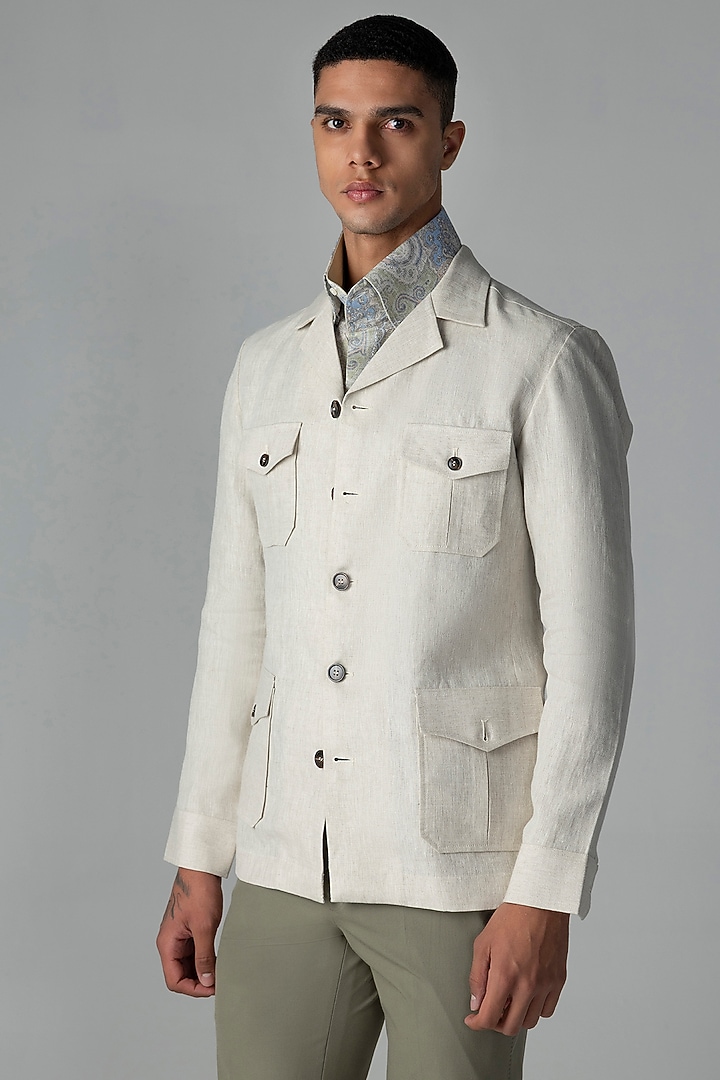 Beige Linen Shacket by AMIT ARORA at Pernia's Pop Up Shop