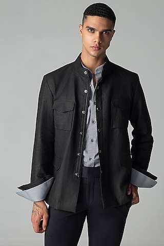 Black Linen Shacket by AMIT ARORA