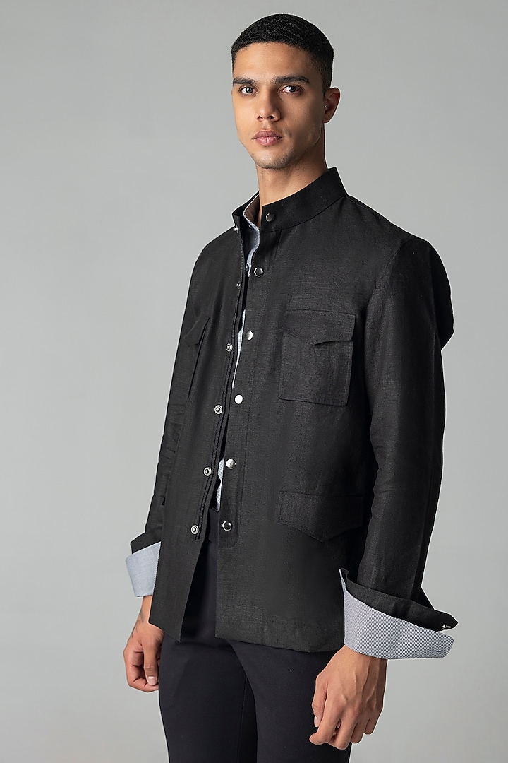 Black Linen Shacket by AMIT ARORA at Pernia's Pop Up Shop