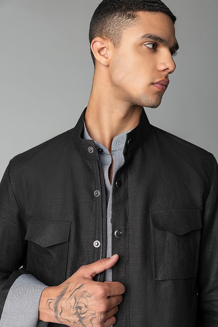 Black Linen Shacket by AMIT ARORA at Pernia's Pop Up Shop