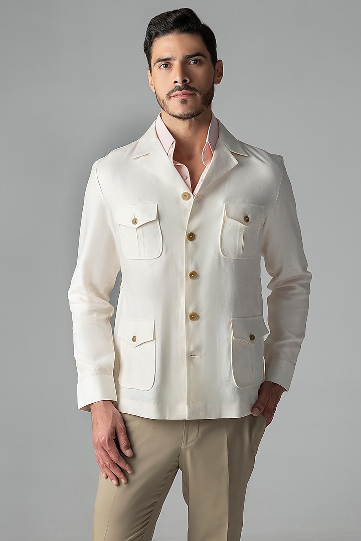 Cream Linen Shacket by AMIT ARORA at Pernia's Pop Up Shop