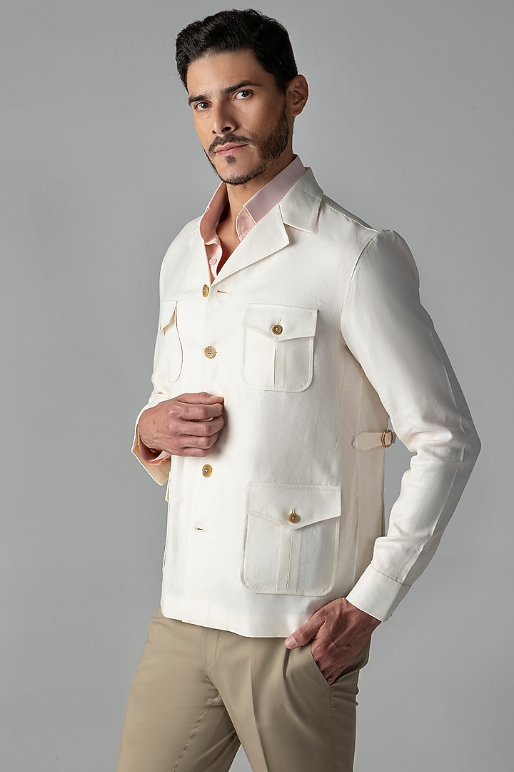Cream Linen Shacket by AMIT ARORA at Pernia's Pop Up Shop