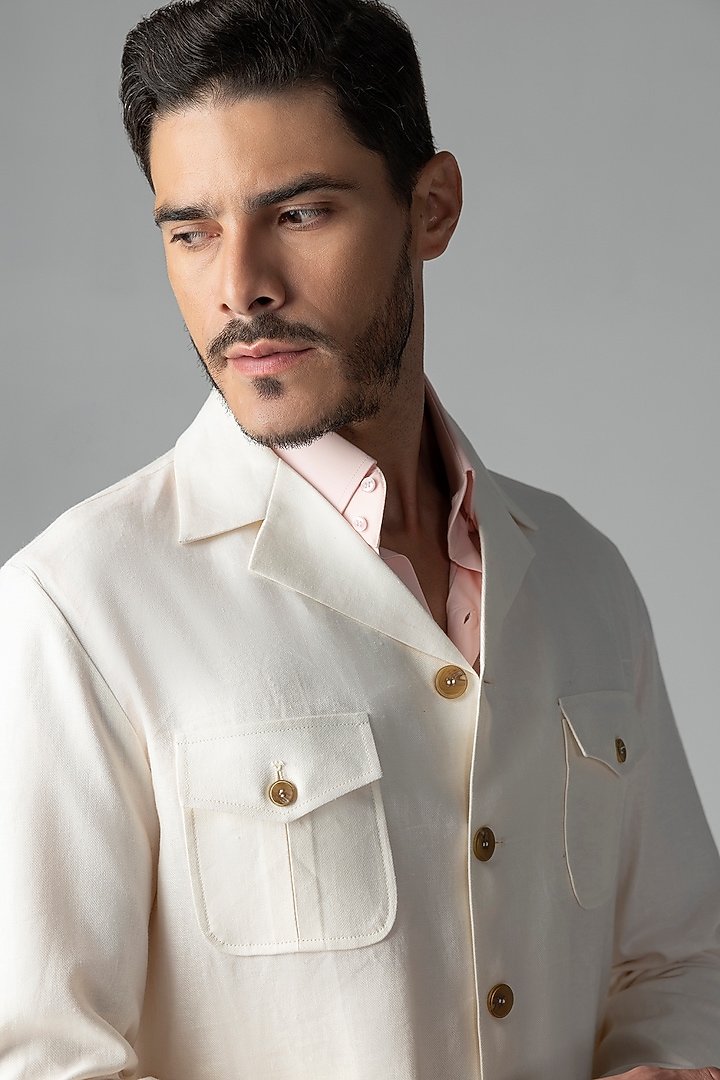 Cream Linen Shacket by AMIT ARORA at Pernia's Pop Up Shop