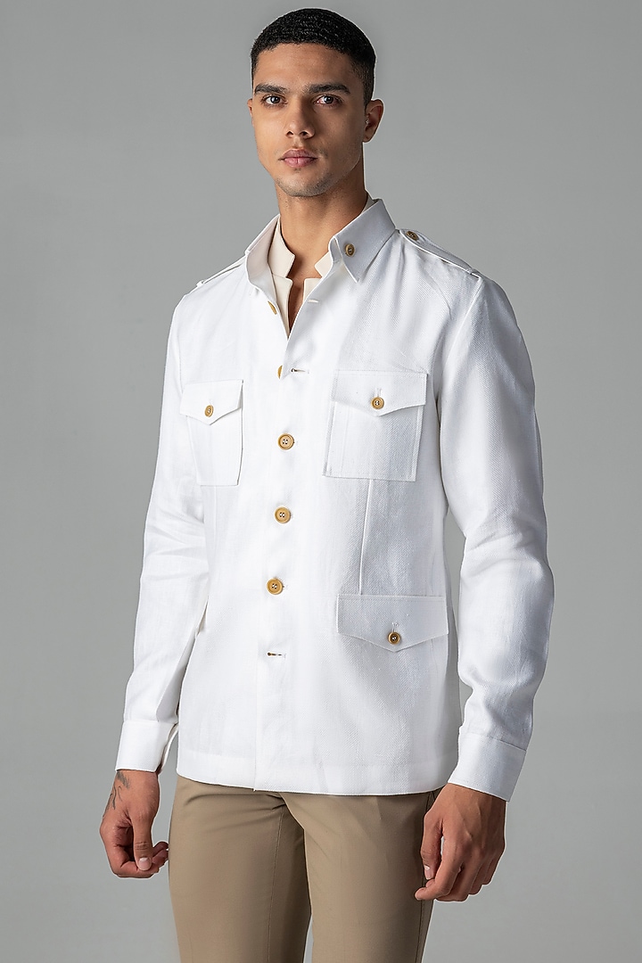 White Linen Shacket by AMIT ARORA at Pernia's Pop Up Shop