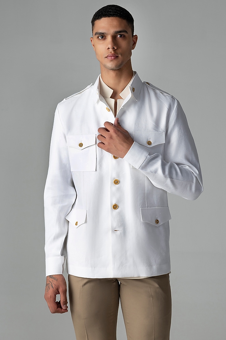 White Linen Shacket by AMIT ARORA at Pernia's Pop Up Shop