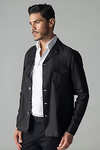 Black Linen Shacket by AMIT ARORA