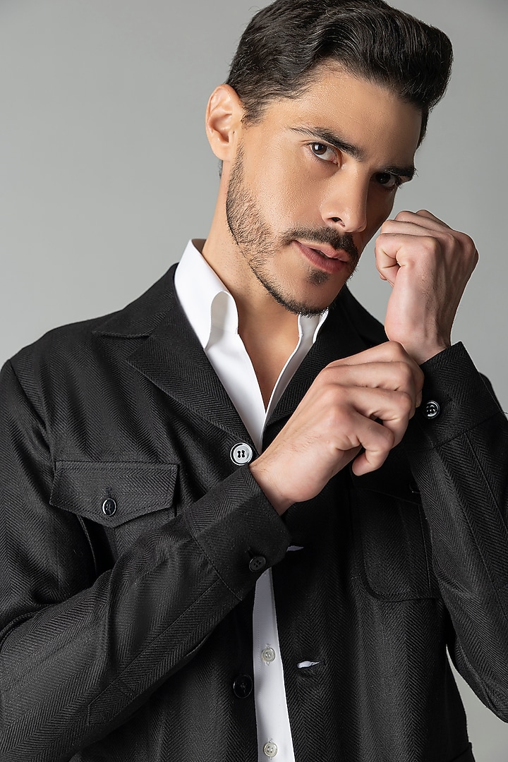 Black Linen Shacket by AMIT ARORA at Pernia's Pop Up Shop