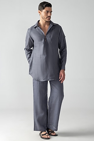Grey Linen Co-Ord Set by AMIT ARORA