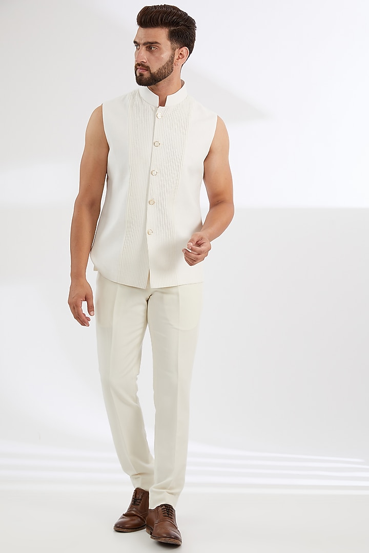 Ivory Jacquard & Matka Silk Wedding Indowestern Set by AMIT ARORA at Pernia's Pop Up Shop
