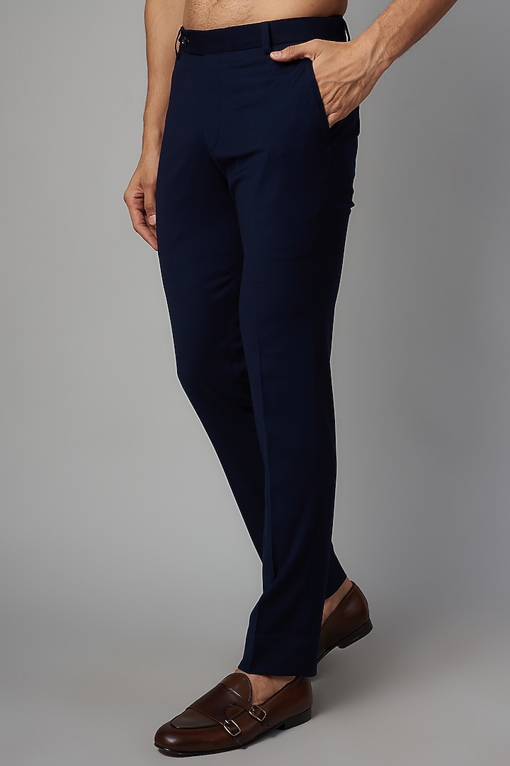 Navy Blue Viscose Jacquard Wedding Indowestern Set by AMIT ARORA at Pernia's Pop Up Shop