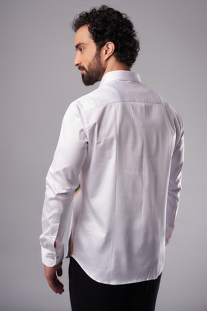 White Cotton Lycra Digital Printed Party Wear Shirt by AMIT ARORA at Pernia's Pop Up Shop