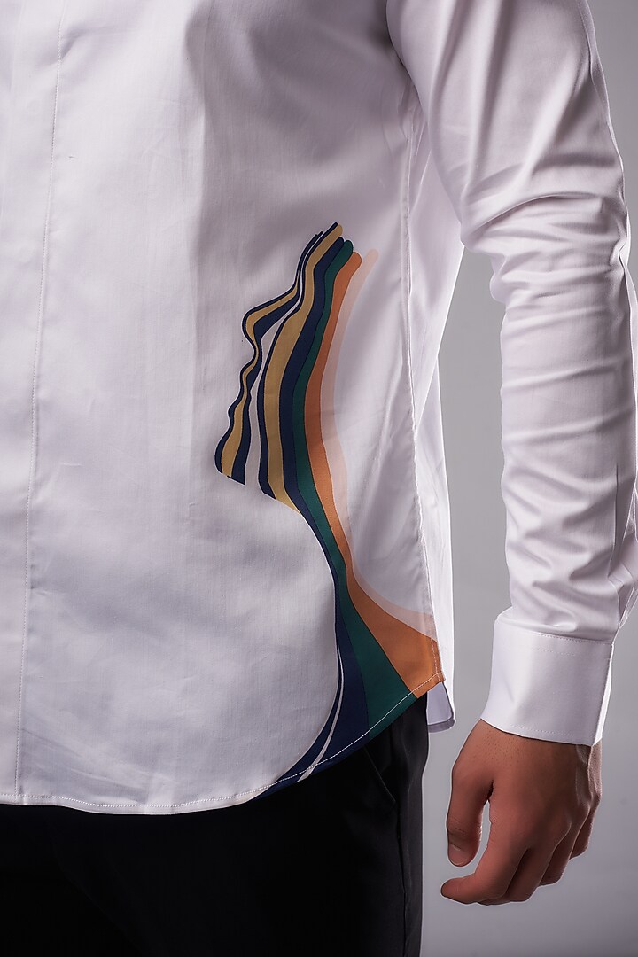 White Cotton Lycra Digital Printed Party Wear Shirt by AMIT ARORA at Pernia's Pop Up Shop