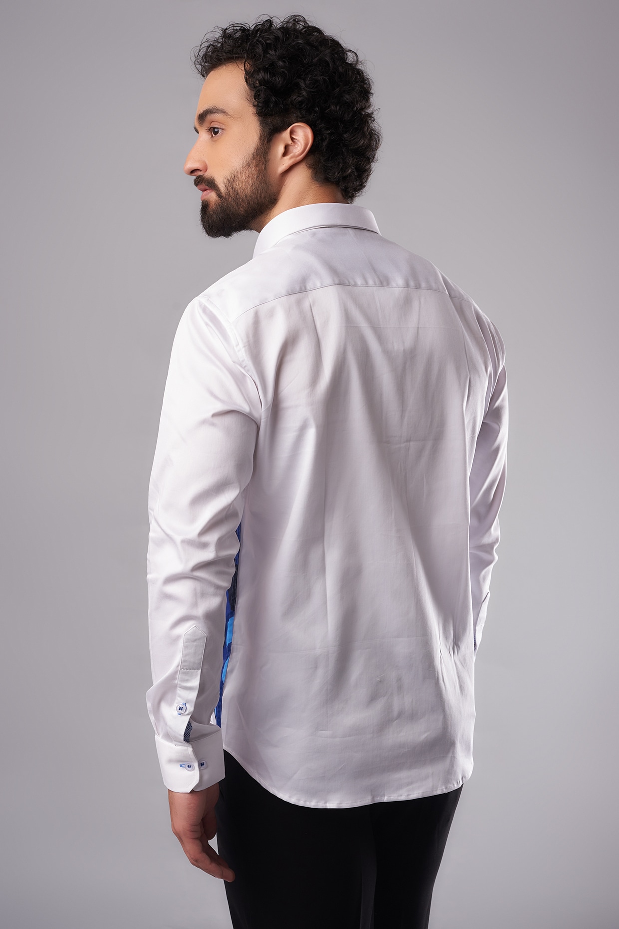 White Cotton Lycra Digital Printed Shirt by AMIT ARORA at Pernia's