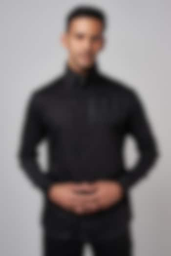 Black Cotton Lycra Embroidered Shirt by AMIT ARORA