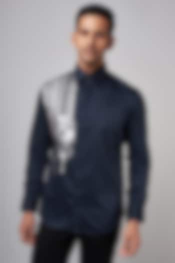 Navy Blue Cotton Lycra Digital Printed Party Wear Shirt by AMIT ARORA at Pernia's Pop Up Shop