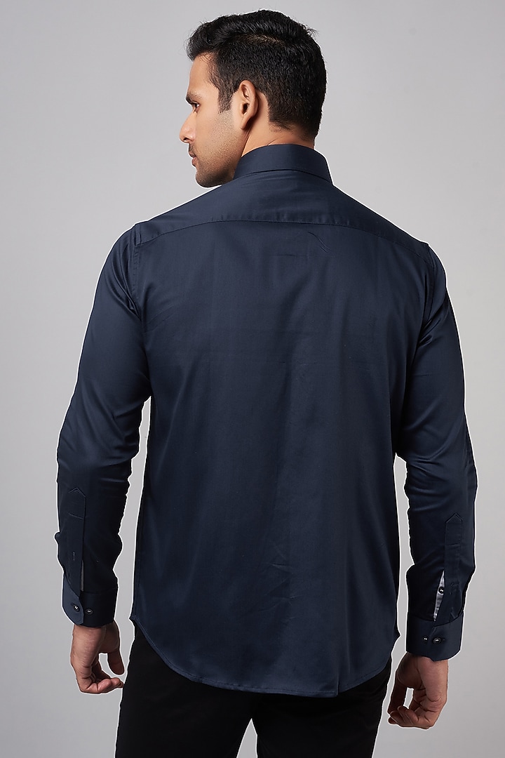 Navy Blue Cotton Lycra Digital Printed Party Wear Shirt by AMIT ARORA at Pernia's Pop Up Shop