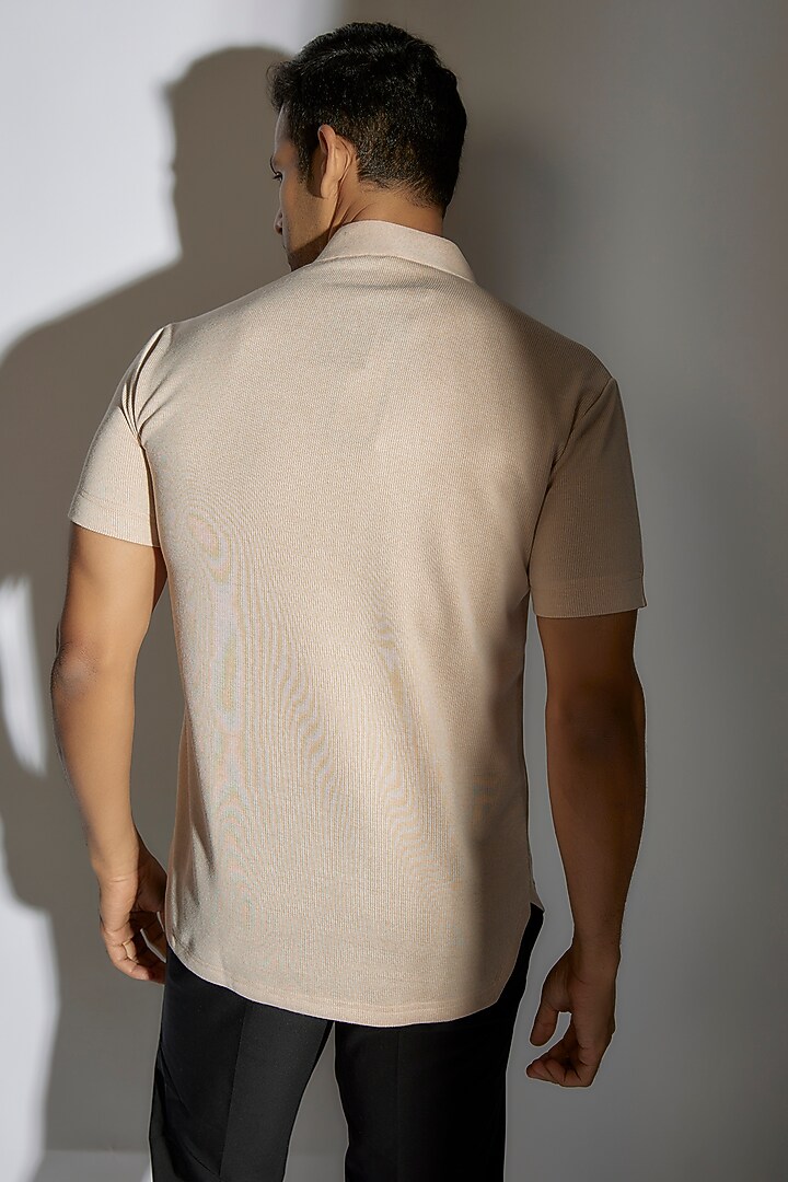 Beige Knit T-Shirt by AMIT ARORA at Pernia's Pop Up Shop