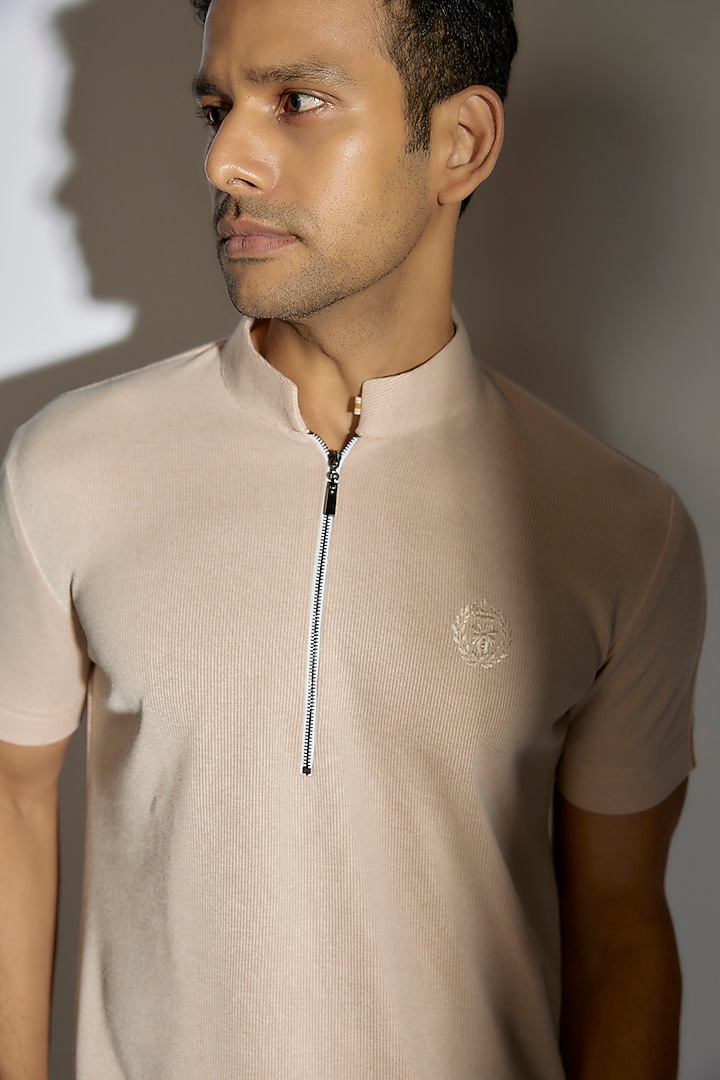 Beige Knit T-Shirt by AMIT ARORA at Pernia's Pop Up Shop
