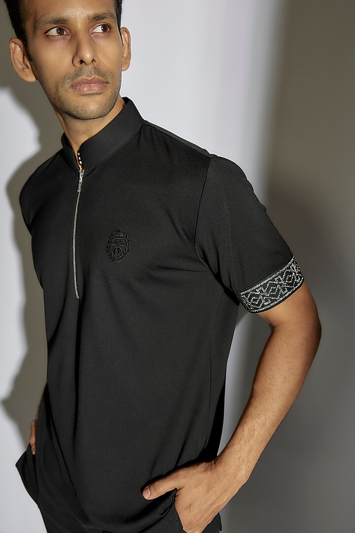 Black Knit T-Shirt by AMIT ARORA at Pernia's Pop Up Shop