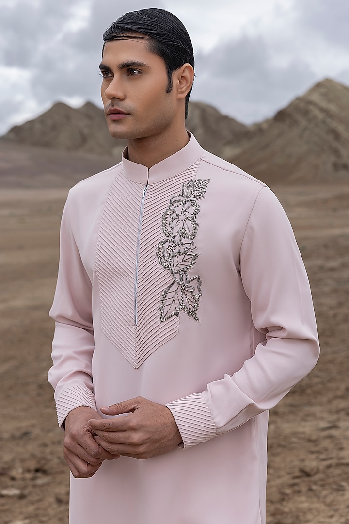 Pink Knit Embellished Kurta Set by AMIT ARORA at Pernia's Pop Up Shop