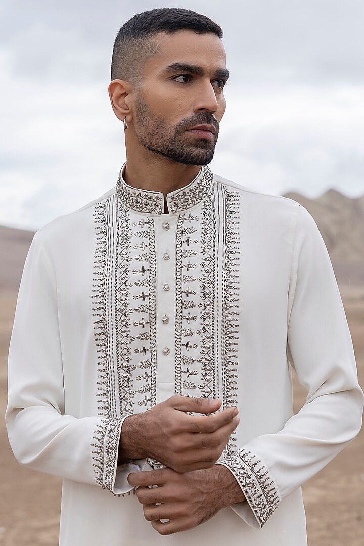 Ivory Knit Kurta Set by AMIT ARORA at Pernia's Pop Up Shop