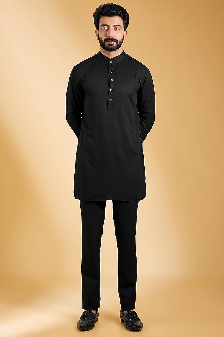 Black Crochet Hand Embroidered Wedding Indowestern Set by AMIT ARORA at Pernia's Pop Up Shop