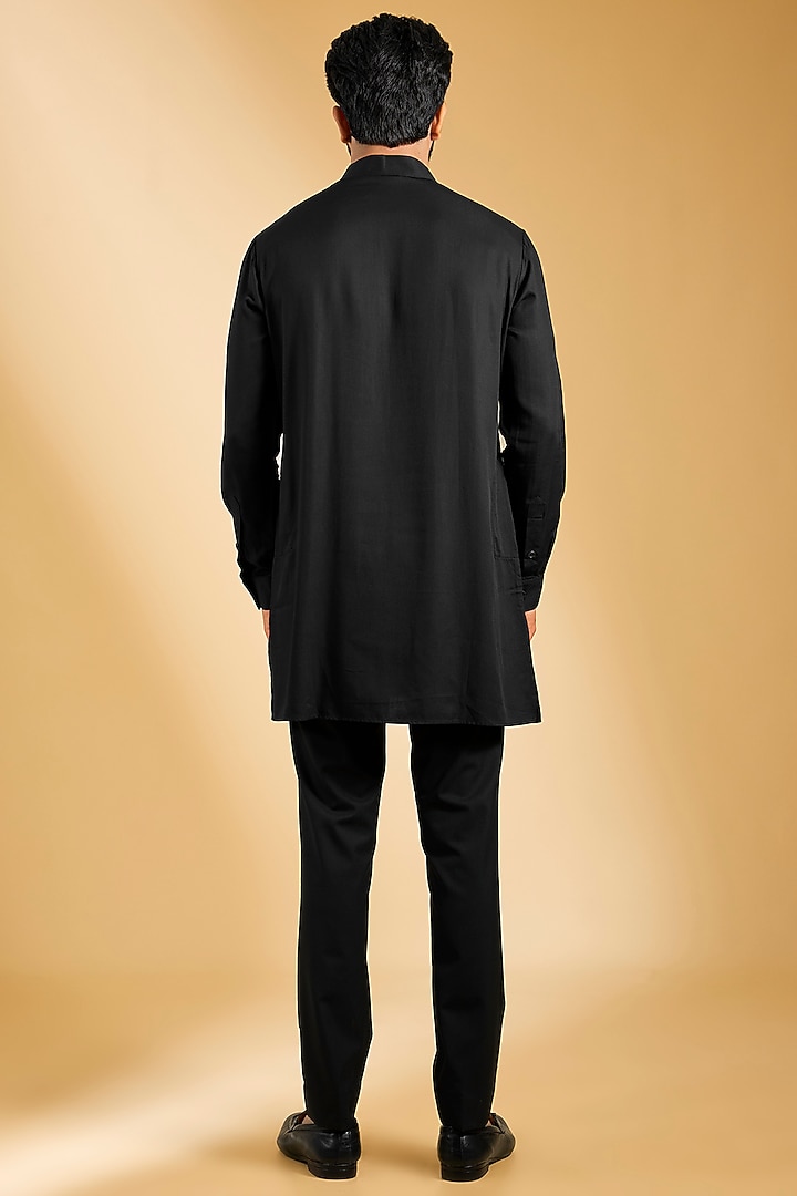 Black Crochet Hand Embroidered Wedding Indowestern Set by AMIT ARORA at Pernia's Pop Up Shop