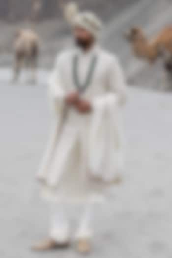 Off-White Raw Silk Hand Embroidered Groom Sherwani Set by AMIT ARORA at Pernia's Pop Up Shop