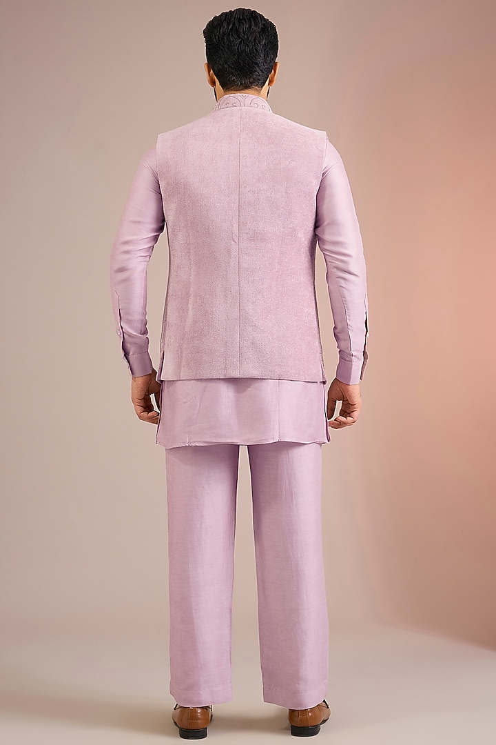 Pink Silk Bundi Jacket Set by AMIT ARORA at Pernia's Pop Up Shop