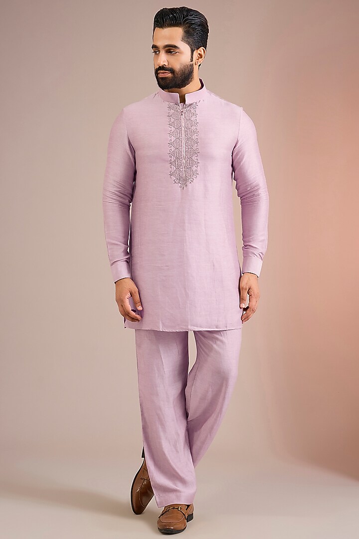 Pink Silk Bundi Jacket Set by AMIT ARORA at Pernia's Pop Up Shop
