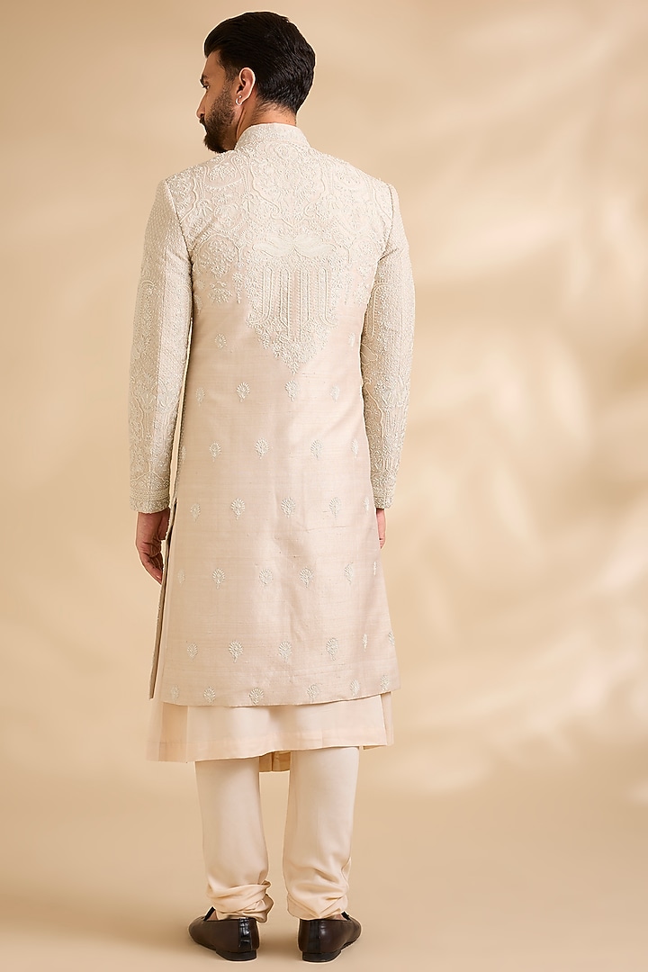 Light Peach Silk Groom Sherwani Set by AMIT ARORA at Pernia's Pop Up Shop