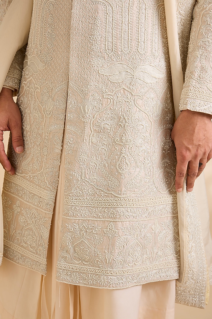 Light Peach Silk Groom Sherwani Set by AMIT ARORA at Pernia's Pop Up Shop