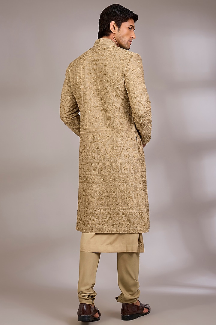 Dark Beige Silk Groom Sherwani Set by AMIT ARORA at Pernia's Pop Up Shop