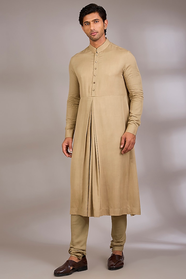 Dark Beige Silk Groom Sherwani Set by AMIT ARORA at Pernia's Pop Up Shop