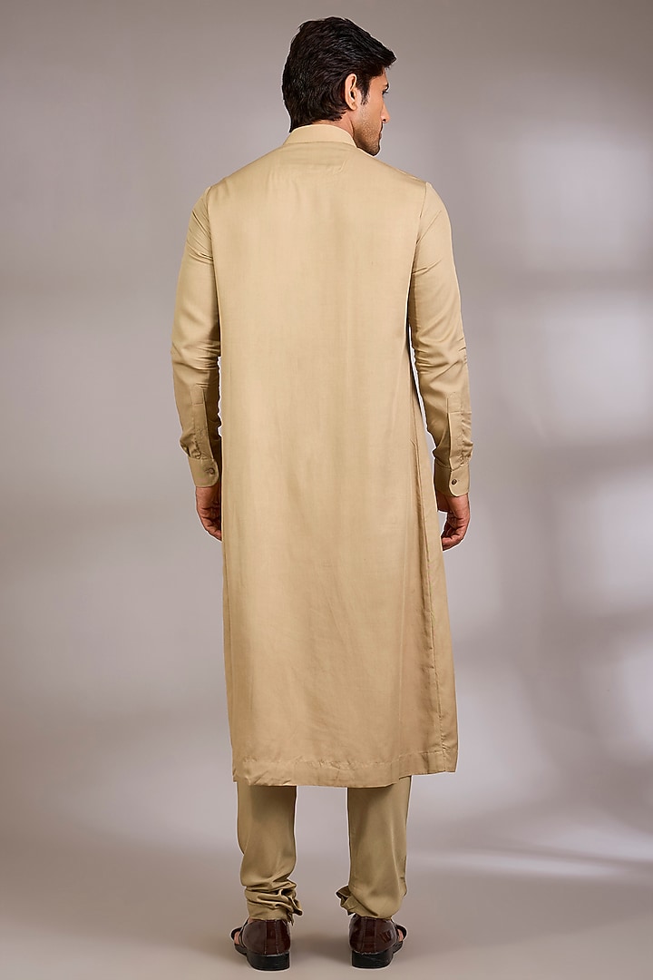 Dark Beige Silk Groom Sherwani Set by AMIT ARORA at Pernia's Pop Up Shop