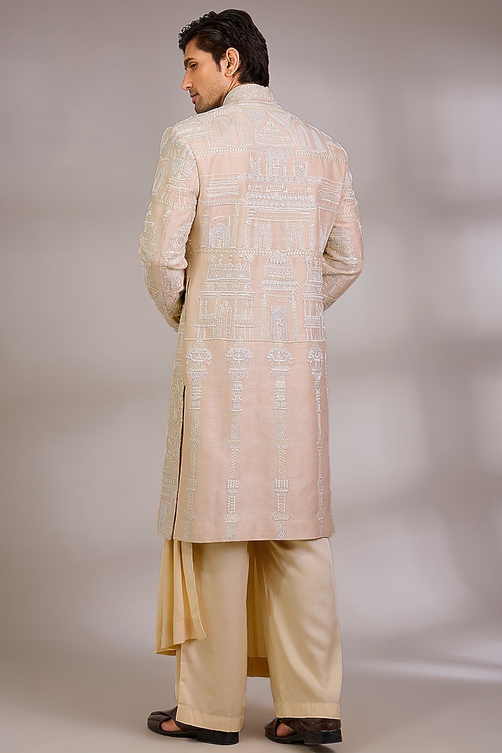 Beige Silk Groom Sherwani Set by AMIT ARORA at Pernia's Pop Up Shop