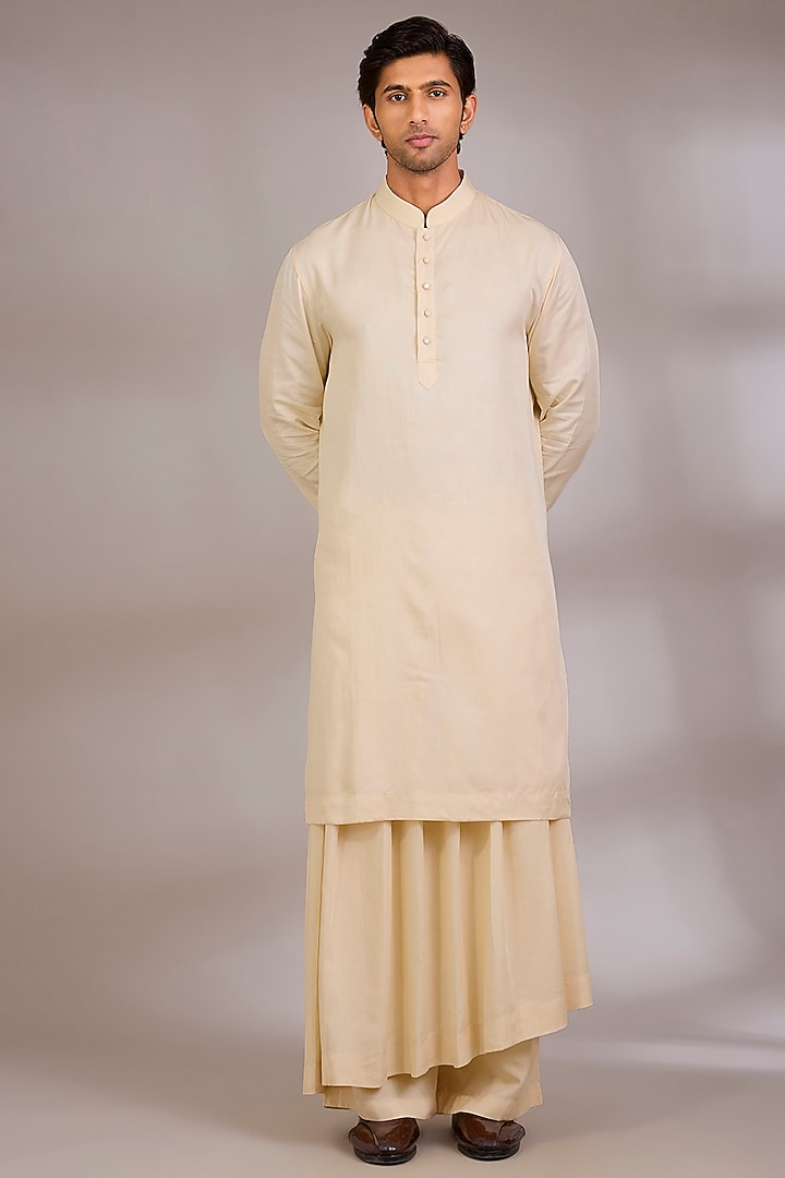 Beige Silk Groom Sherwani Set by AMIT ARORA at Pernia's Pop Up Shop