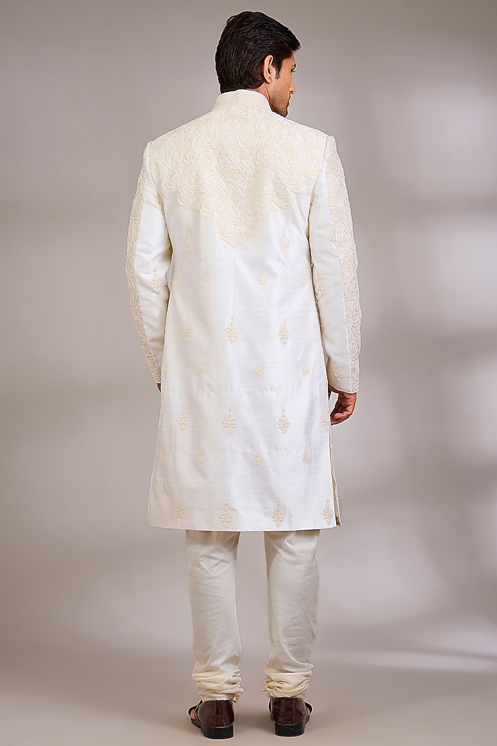 Ivory Silk Groom Sherwani Set by AMIT ARORA at Pernia's Pop Up Shop