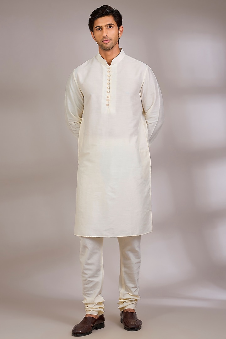 Ivory Silk Groom Sherwani Set by AMIT ARORA at Pernia's Pop Up Shop