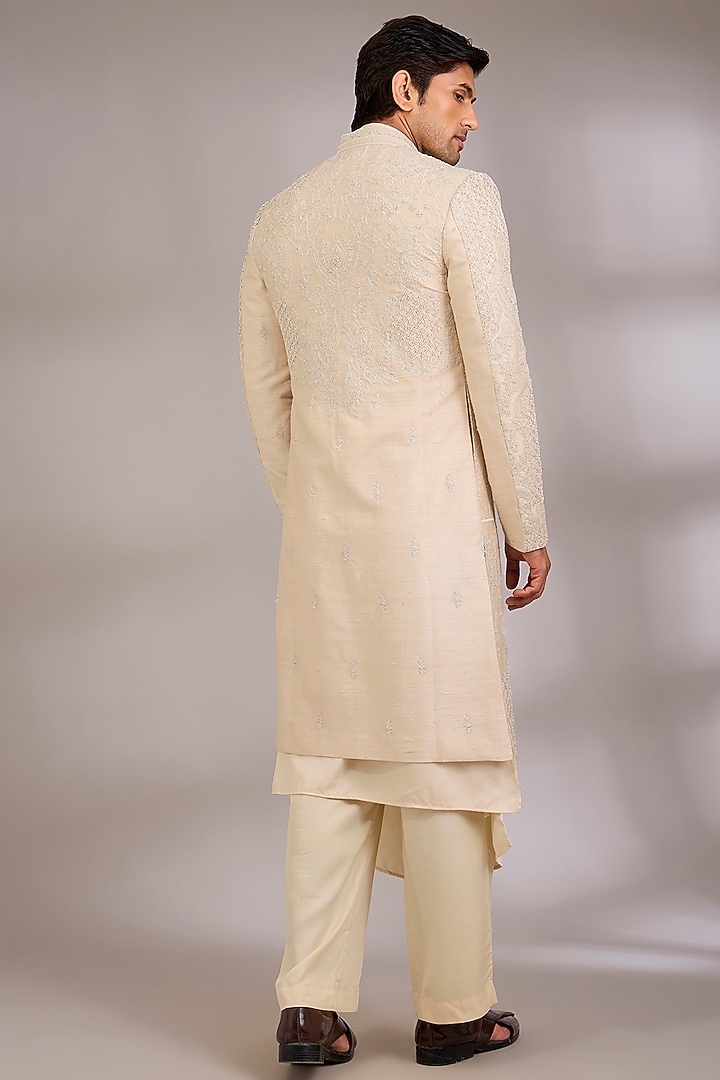 Light Gold Silk Groom Sherwani Set by AMIT ARORA at Pernia's Pop Up Shop