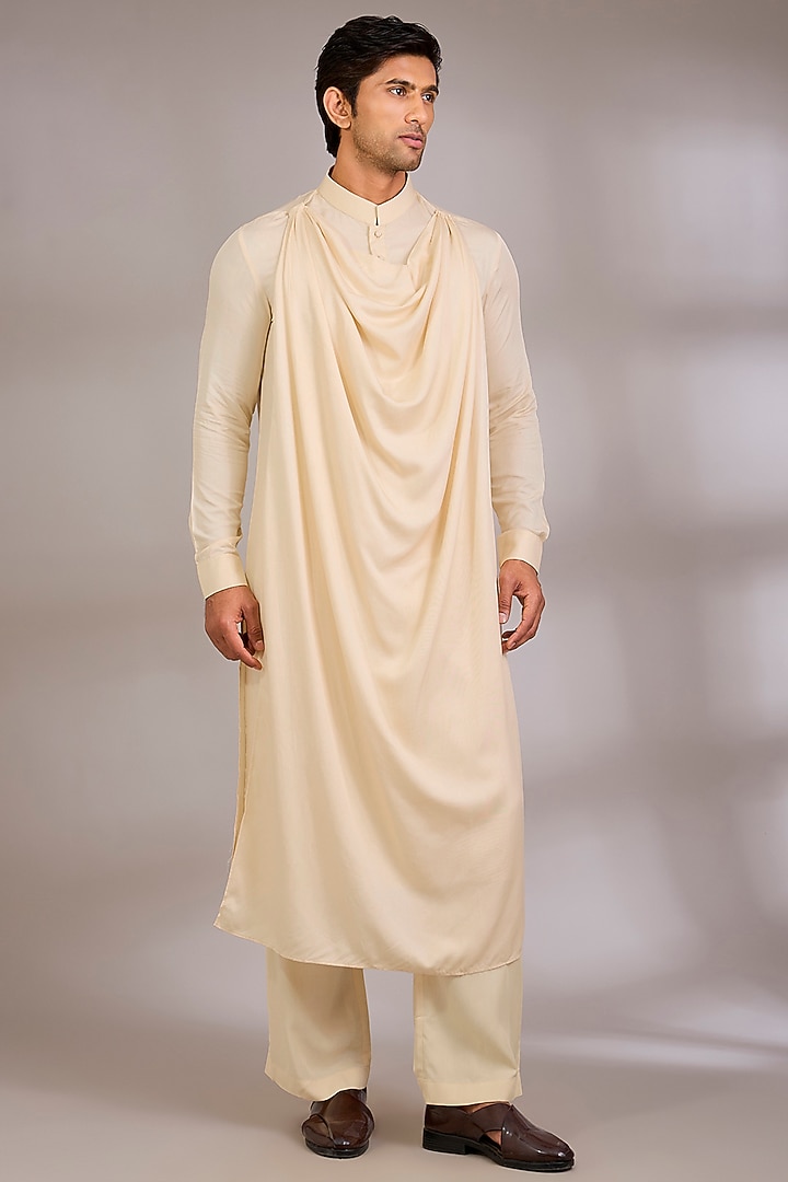 Light Gold Silk Groom Sherwani Set by AMIT ARORA at Pernia's Pop Up Shop